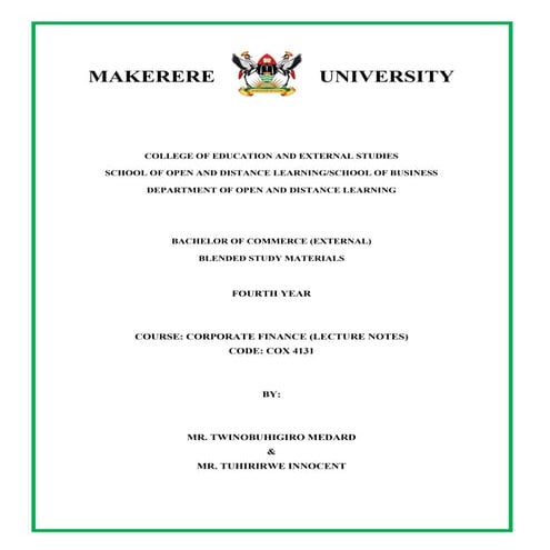 CORPORATE FINANCE-COX 4131