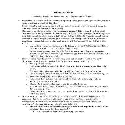 hdfs 5910 Discipline and Praise handout