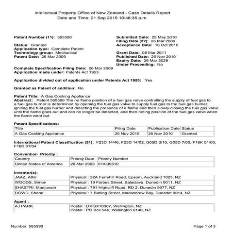 NZ Patent Grant Report | PDF