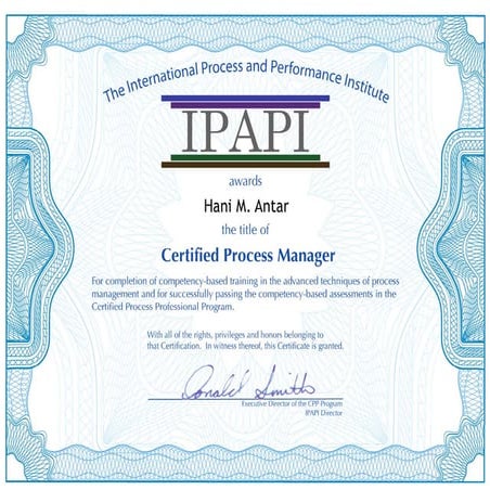 IPAPI-Certified Process Manager Certificate