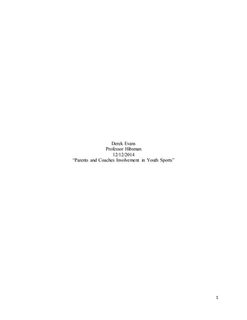 Derek Evans Research Paper Parents and Sports
