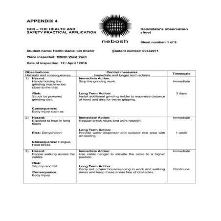Risk assessment Report for NEBOSH Assessment | DOCX