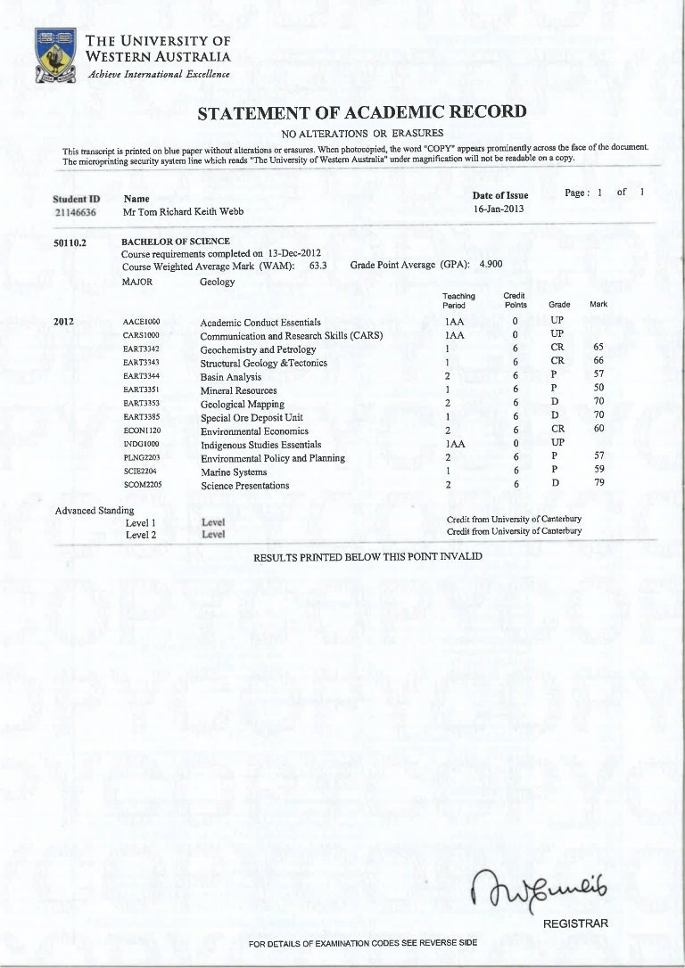 UWA Internal Transcript