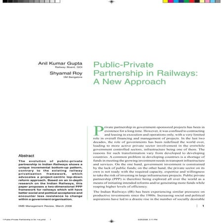 Public Private Partnership in Railways - A New Approach_IMR March 2008
