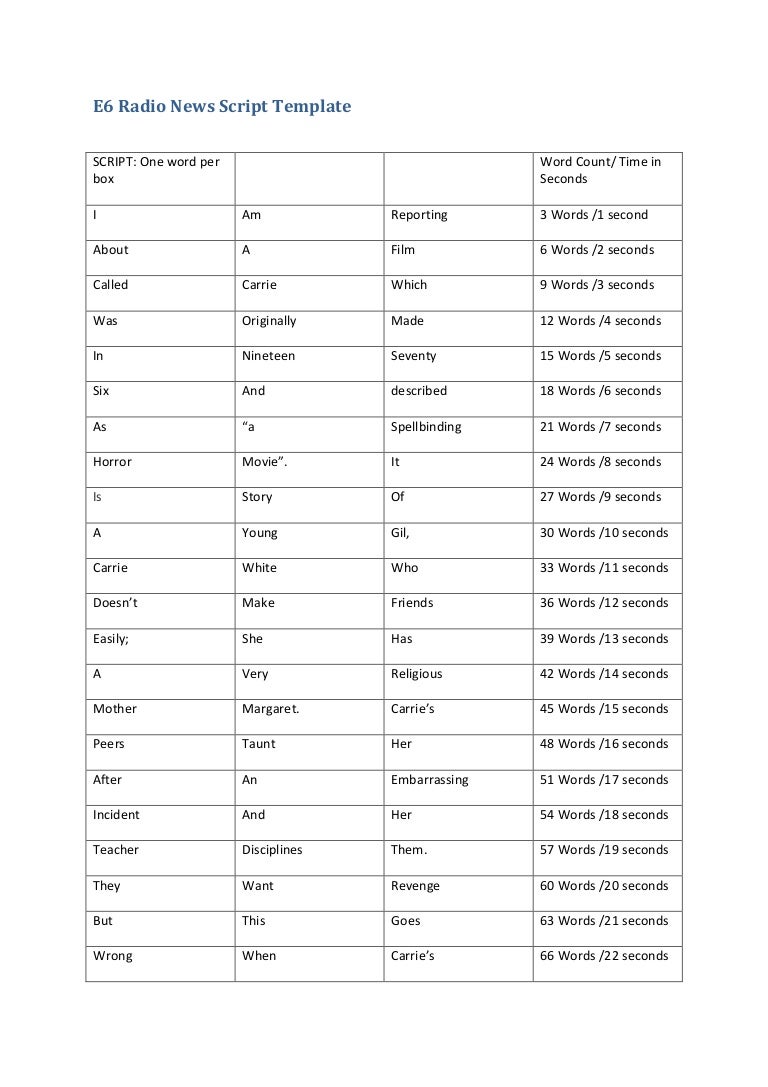 e6 radio news script template carrie