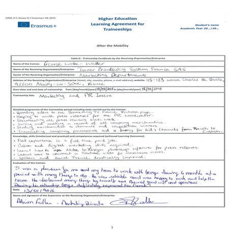 Traineeship Certificate - France