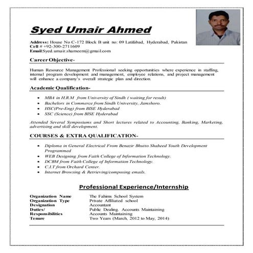Syed Umair Ahmed 1 year experience