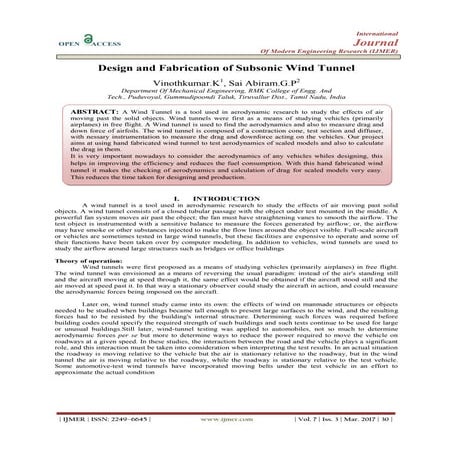 Design and Fabrication of Subsonic Wind Tunnel