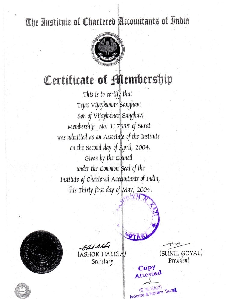 Certificate of Membership & Certificate of Practice chartered Accou…