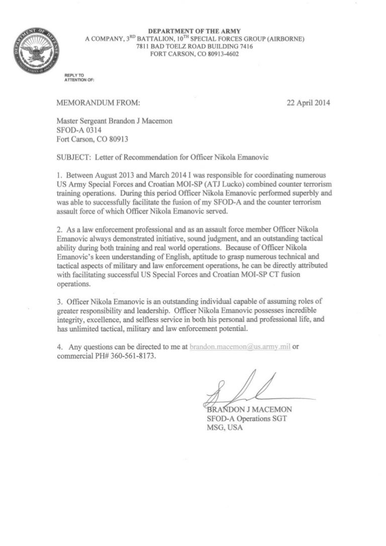 us army sf letter of recommendation army letter of recommendation