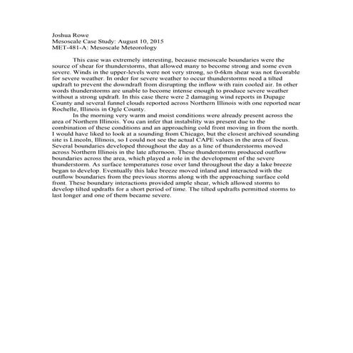 August 10, 2015 Mesoscale Case Study