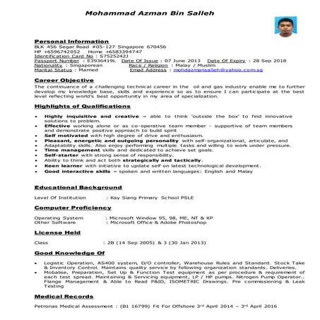 Mohammad Azman Bin Salleh Cv 2016 | DOCX