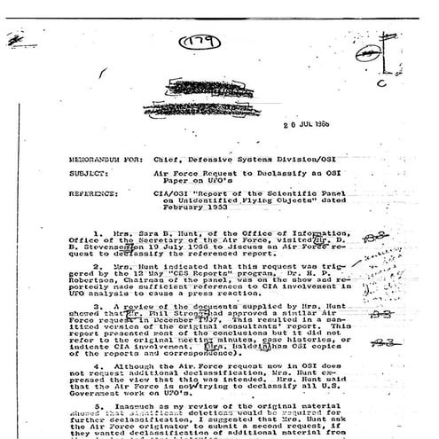 Air force request to declassify an osi paper on ufo's