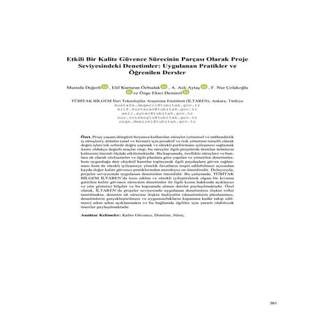 Etkili Bir Kalite Güvence Sürecinin Parçası Olarak Proje Seviyesindeki Deneti...