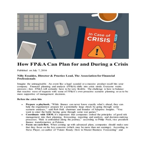 How FPandA can Plan for and during a crisis