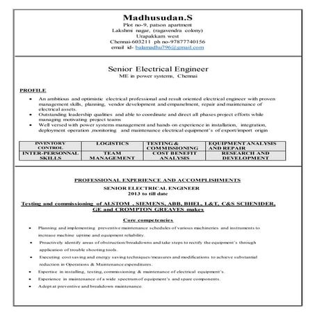 madhu resume for core companies