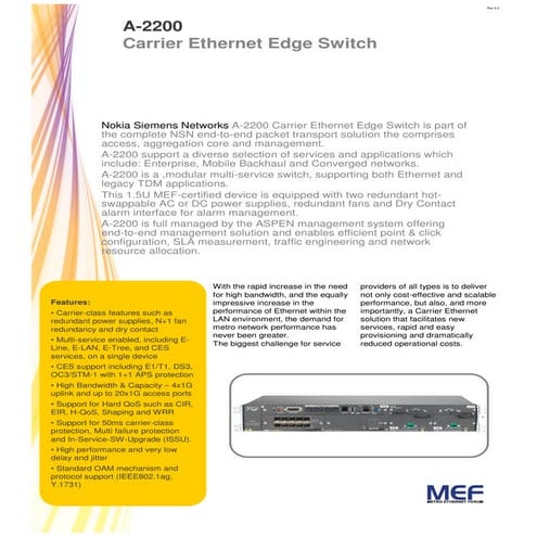 Carrier Ethernet Edge Switch