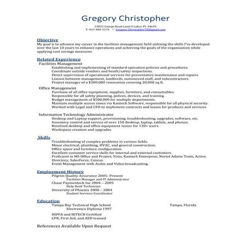 Gregory Christopher Resume Pdf