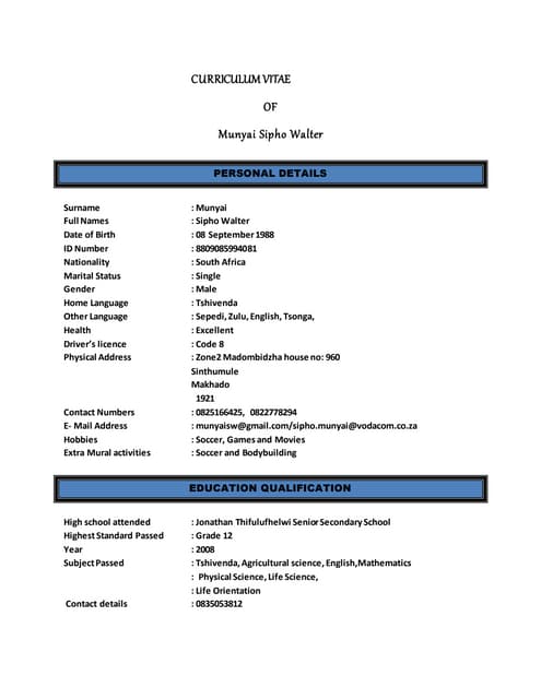 SIPHO CV N6 Latest | DOCX