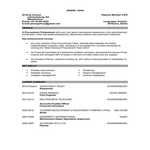 Jeremy John CV.April 2016