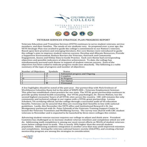 Vets Services Strategic Plan Progress Report