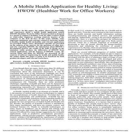 A Mobile Health Application for Healthy Living: HWOW (Healthier Work for Offi...