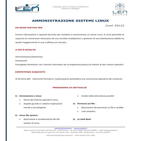 Amministrazione sistemi linux - Scheda corso LEN