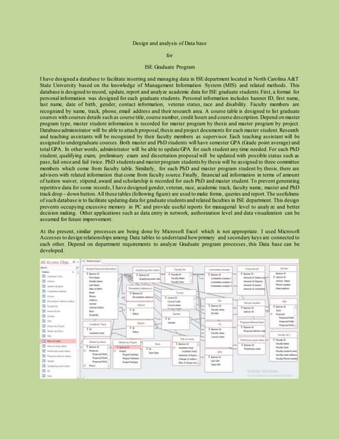 Design and analysis of a Data base for ISE Graduate students