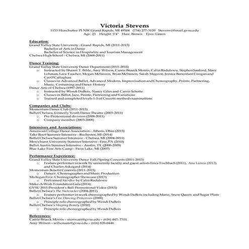 Dance Resume