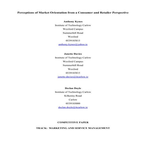 Perceptions of Market Orientation from a Consumer and Retailer Perspective