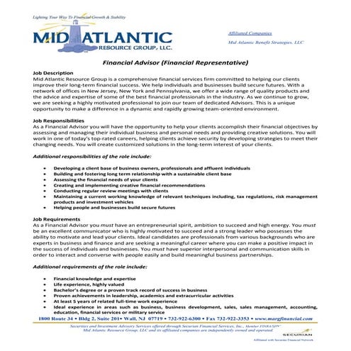Personal Financial Advisor Job Description – DCRZ