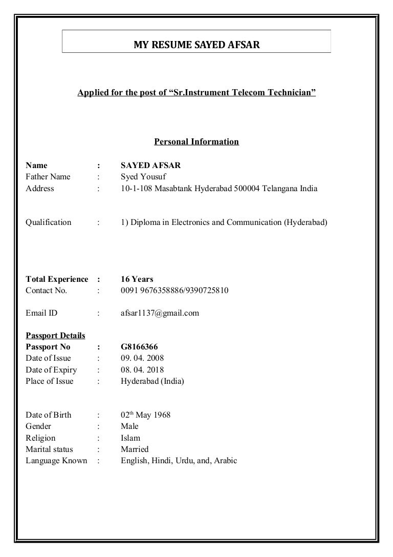 telecom technician resumes