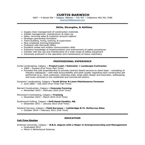 Curtis Barwich Resume | PDF