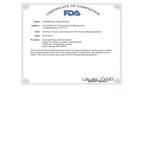 Certificate of completion from USFDA_05-25-13