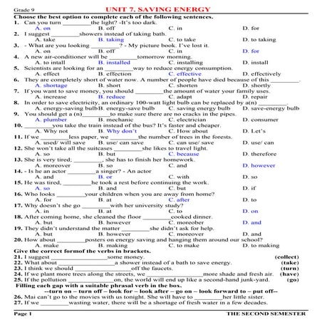E9 bai tap theo unitunit 7 saving energy