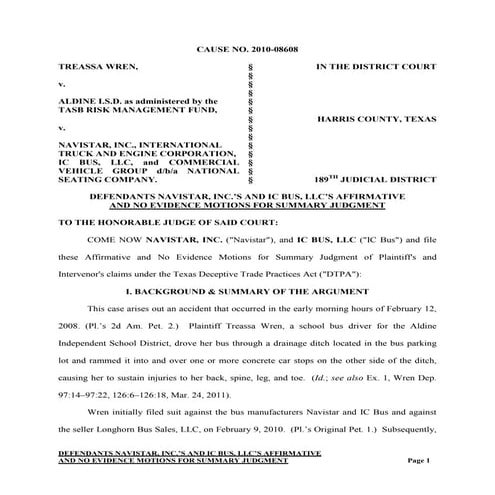 Writing sample (motion for summary judgment- abbreviated) for 