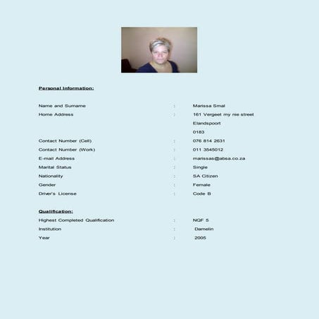 Marissa Smal CV
