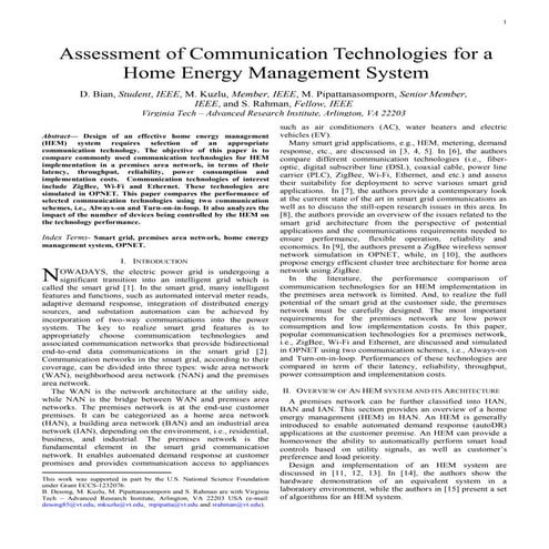 Assessment of Communication Technologies for a Home Energy Management System