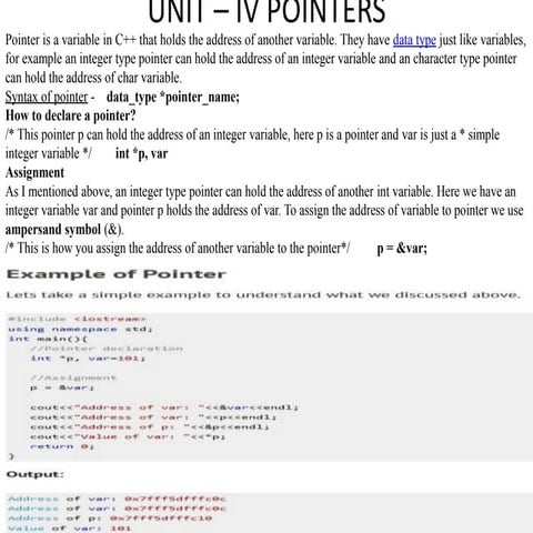 C++ - UNIT_-_IV.pptx which contains details about Pointers | PPTX ...