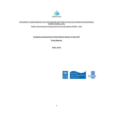 INTEGRITY ASSESSMENT OF THE WATER SECTOR IN THE OCCUPIED PALESTINIAN TERRITORIES