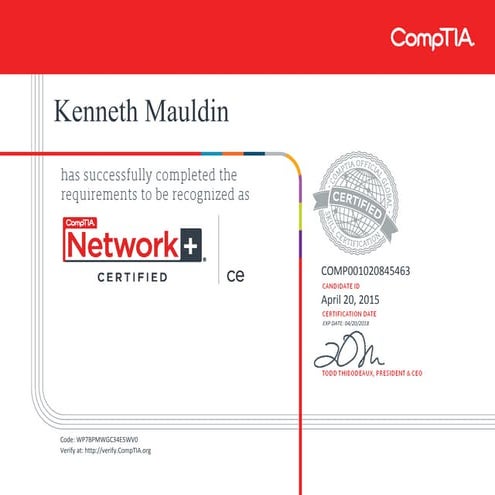 CompTIA Network+ ce certificate | PDF