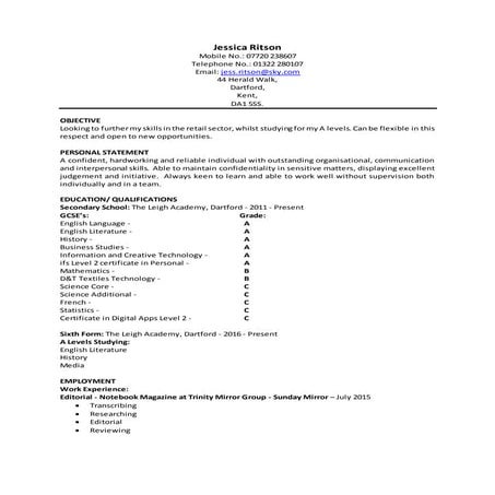 Jessica Ritson CV