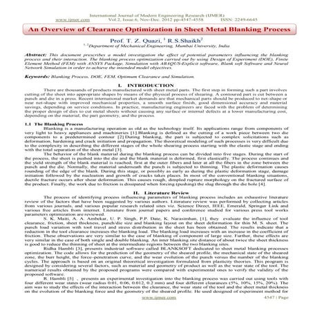 An Overview of Clearance Optimization in Sheet Metal Blanking Process
