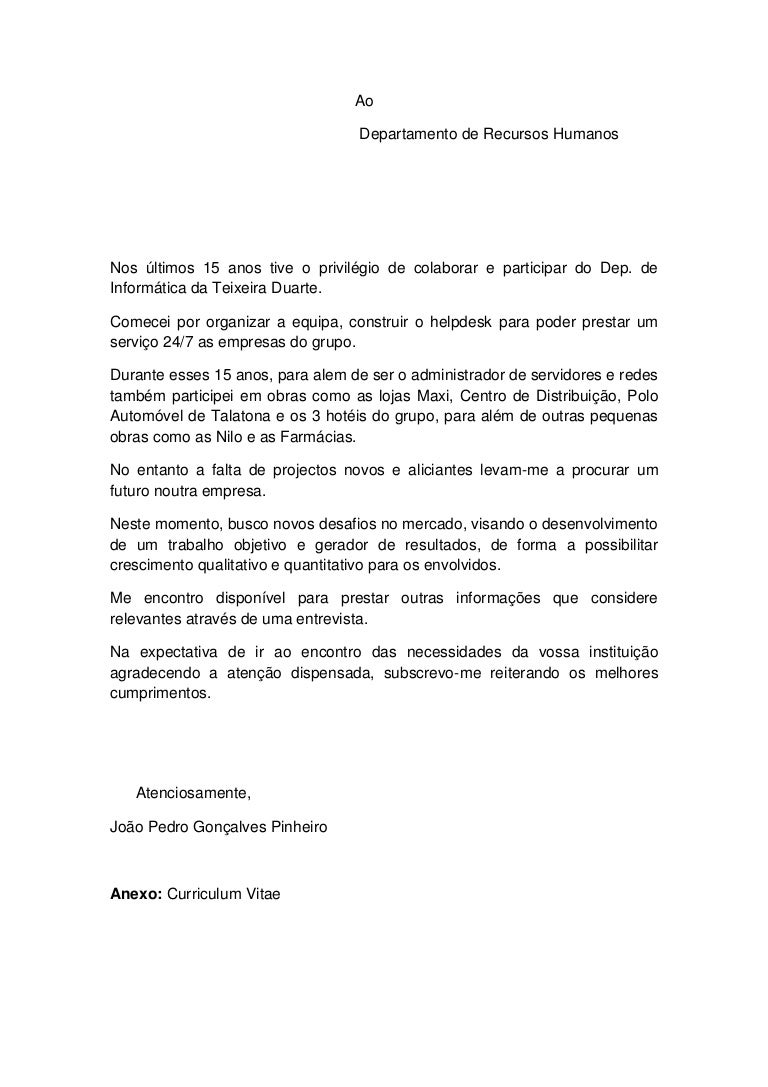 Joao Pinheiro Carta de Apresentação