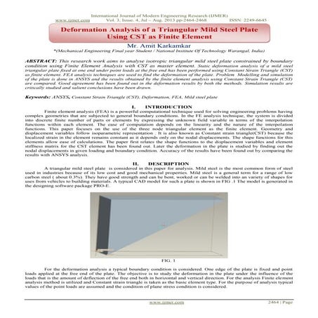 Deformation Analysis of a Triangular Mild Steel Plate Using CST as Finite Ele...