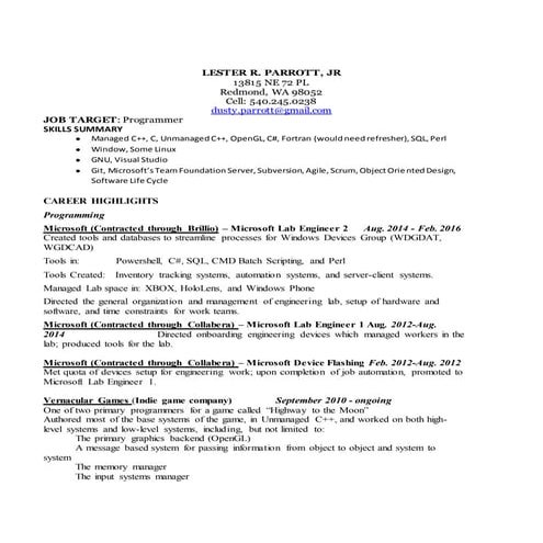 Dusty Parrott Resume