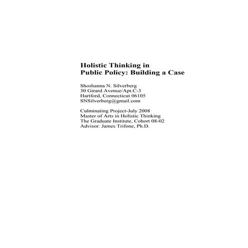 Holistic Thinking & Public Policy PC Version