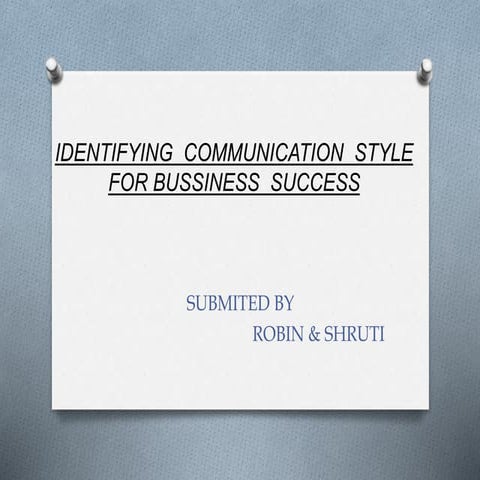 IDENTIFYING  COMMUNICATION  STYLE  FOR BUSSINESS  SUCCESS