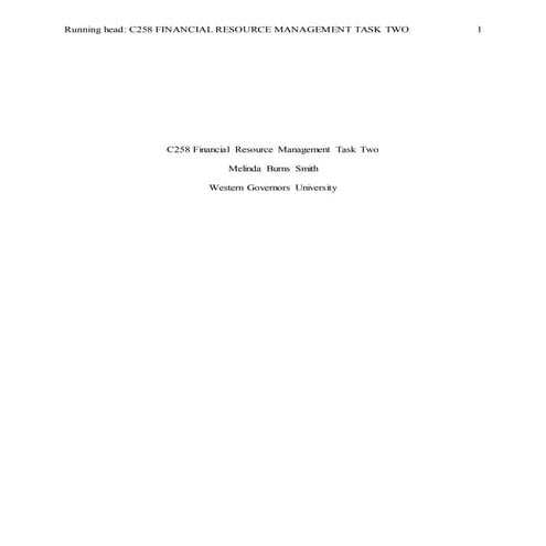 C258 Financial Resource Management Task Two