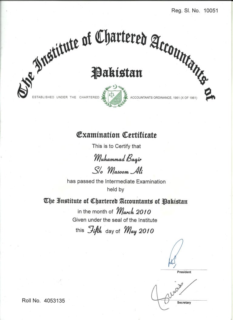 Chartered Accountancy Certificates